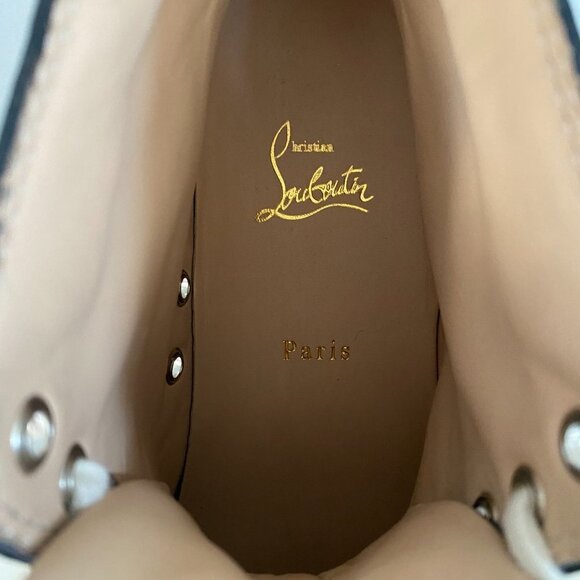 AUTH Christian Louboutin Black Louis Flat Calf Stud Spike Hi Top Sneakers 37.5 - Picture 8 of 12